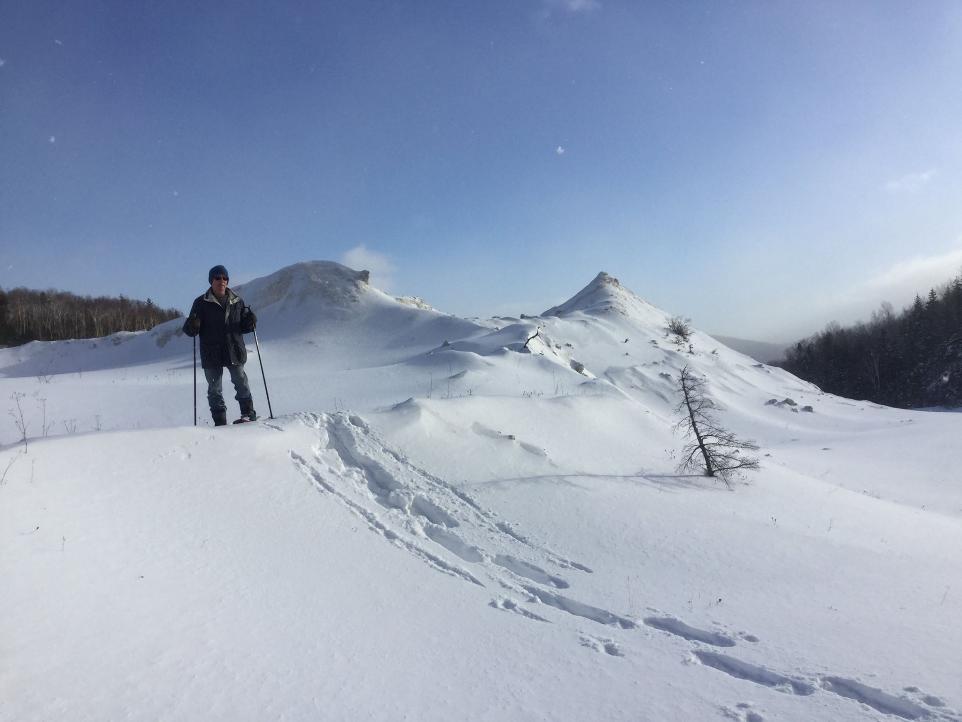 Grandpas snowshoeing